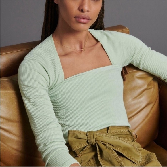 Anthropologie Ari Ribbed Square Neck Shirt - Picture 1 of 8